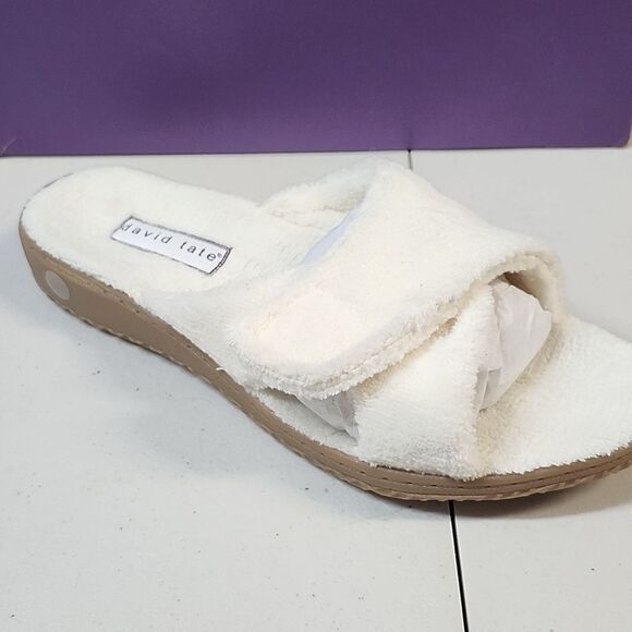 David Tate Women's 12W Bone Terry Cloth Slides - New - Picture 3 of 7